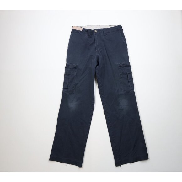 Vintage Dickies Mens 32x32 Distressed Workwear Wide Leg Cargo Pants Navy Blue - Picture 1 of 16
